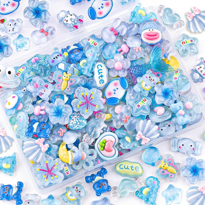 Glitzest 100PCS TINKRSTUFF Blue Slime Charms Jelly Cute Flatback Resin Charms for Slime, Random Kawaii Decoden Charm for Embellishments Phone Junk Case Charms Bulk, Hairpins Scrapbooking Crafting & DIY Decor - Image 1